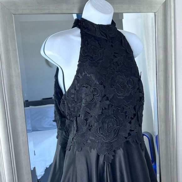 NICOLE MILLER NEW YORK High-Low Black Lace And Satin Dress 8 - Picture 4 of 12